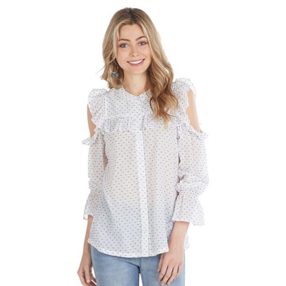 White cold shoulder button down - Picture 1 of 6